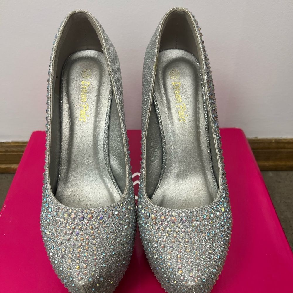 Dream Pairs Silver Crystal Embellished Heels